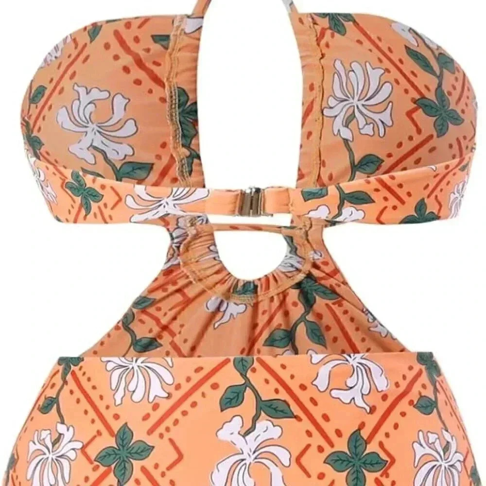 One Piece Swimsuit With Cover Up Sarong, Cut Out Swimsuit With Coverup Sarong - Picture 2 of 6